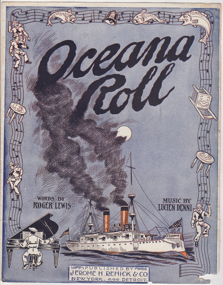 Oceana Roll WWI Navy Song Antique Graphic Art Sheet Music 1911