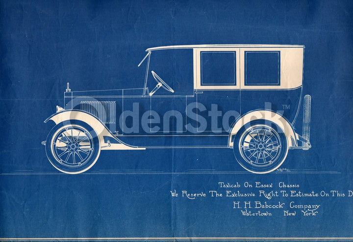 H.H. Babcock Essex Chassis Taxi Cab Antique Automobile Design Blueprint 1922