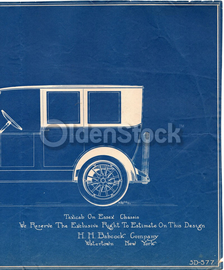 H.H. Babcock Essex Chassis Taxi Cab Antique Automobile Design Blueprint 1922