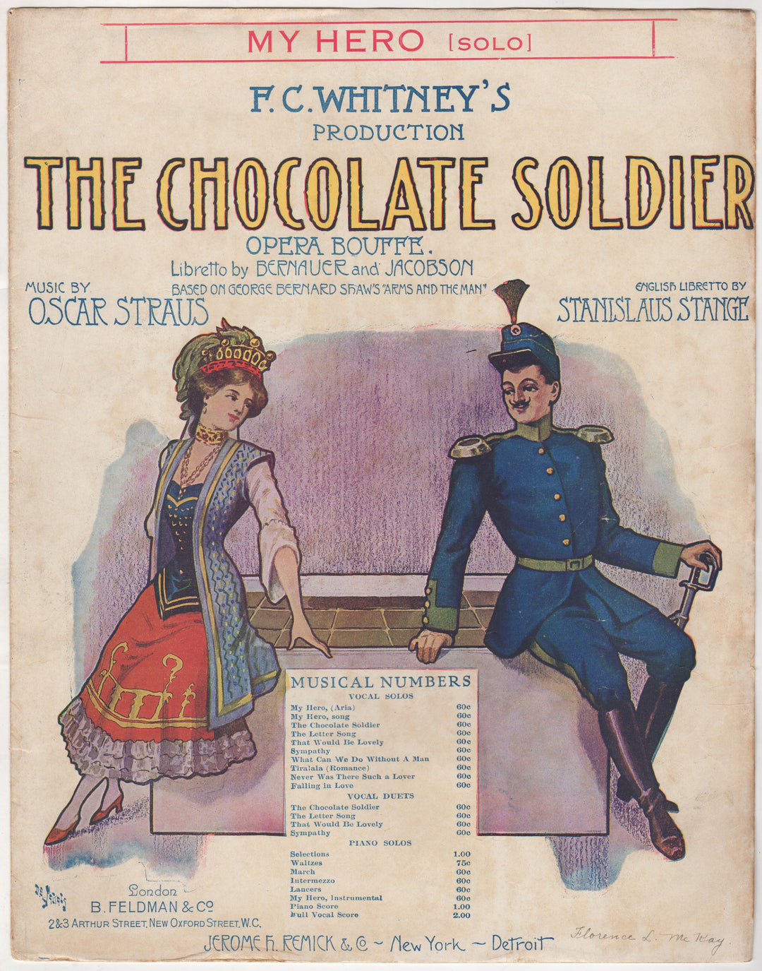 Chocolate Soldier Opera Antique Graphic Art My Hero Sheet Music 1908