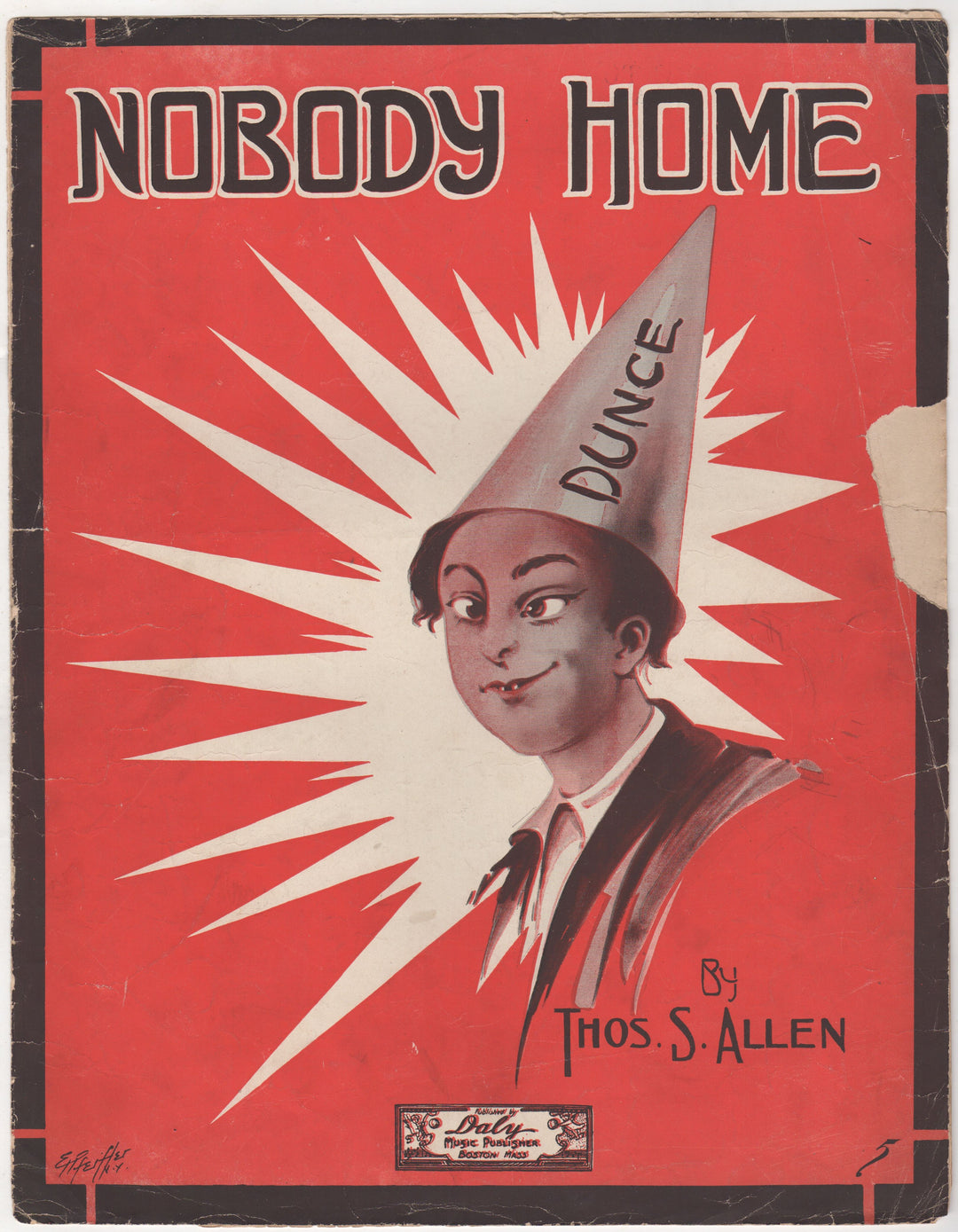 Nobody Home Class Clown Dunce Antique Graphic Art Sheet Music 1914