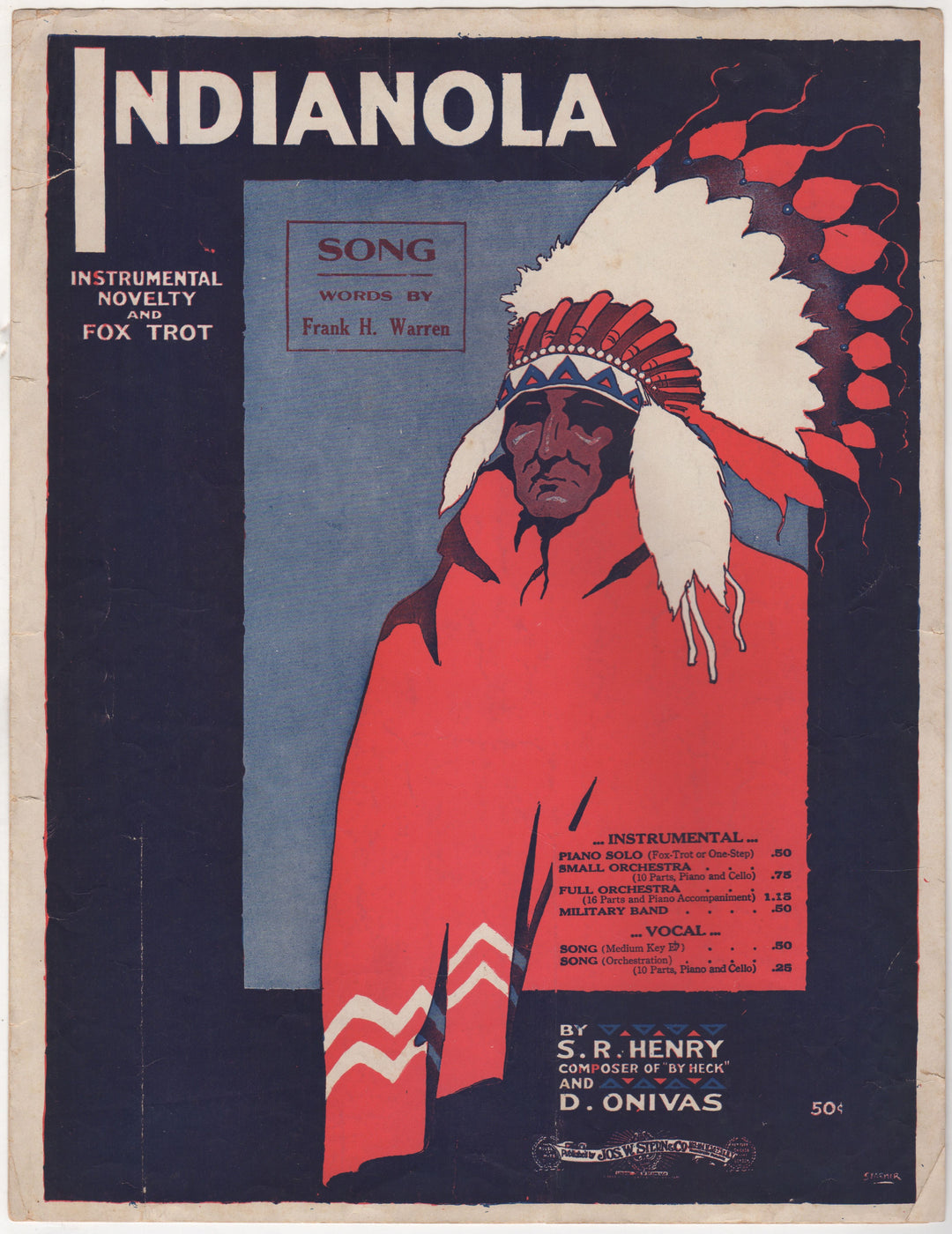 Indianola Fox Trot Antique Native American Graphic Art Sheet Music 1918