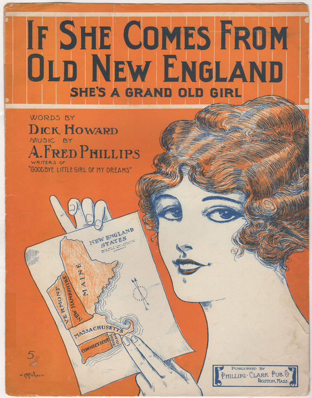 She Comes from Old New England Antique Art Deco Sheet Music 1914