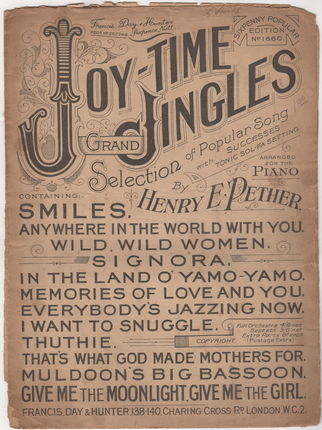 Joy-Time Jingles Antique Piano Sheet Music by Henry Pether 1919