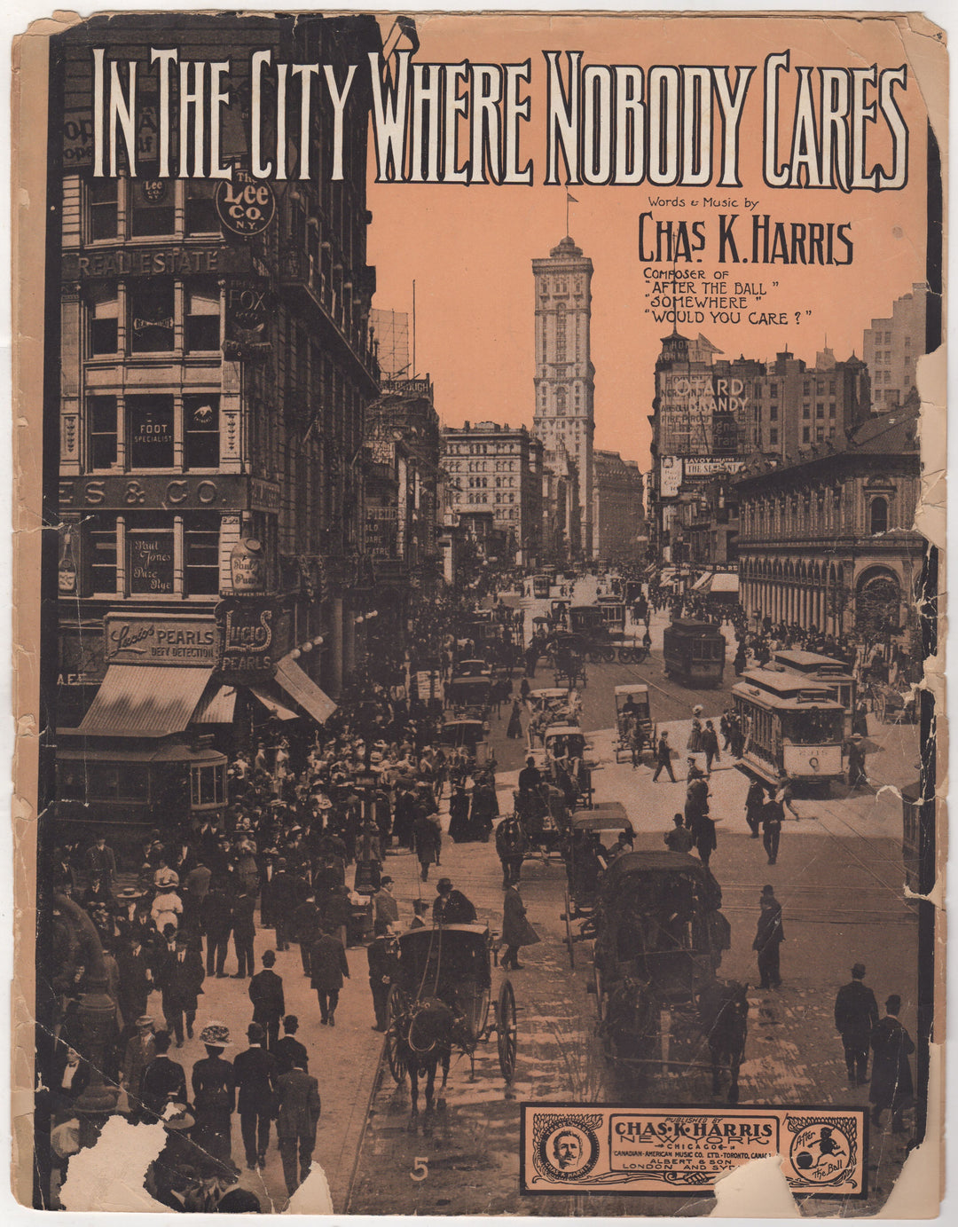 New York City Where Nobody Cares Antique Sheet Music 1909