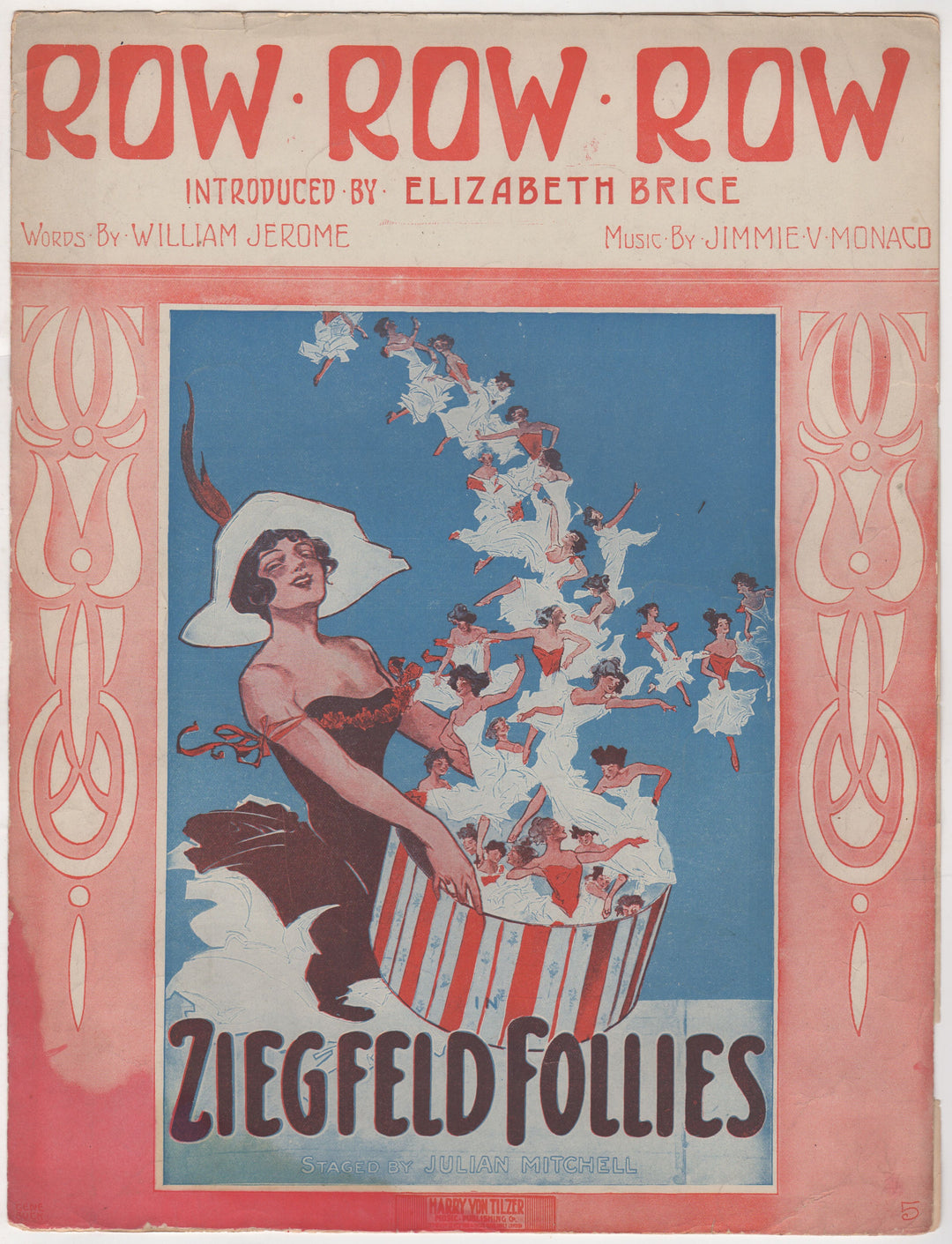 Row Row Row Ziegfeld Follies Song Antique Graphic Art Sheet Music 1912