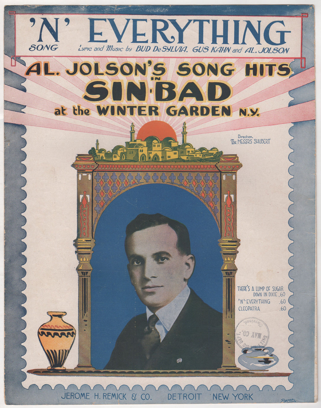 Al Jolson Sinbad Theatre Play Winter Garden NY Antique Sheet Music 1918