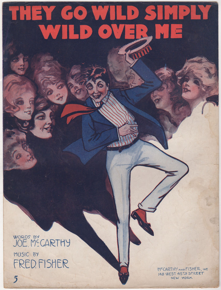 They Go Wild Over Me Antique Art Deco Graphic Art Sheet Music 1917