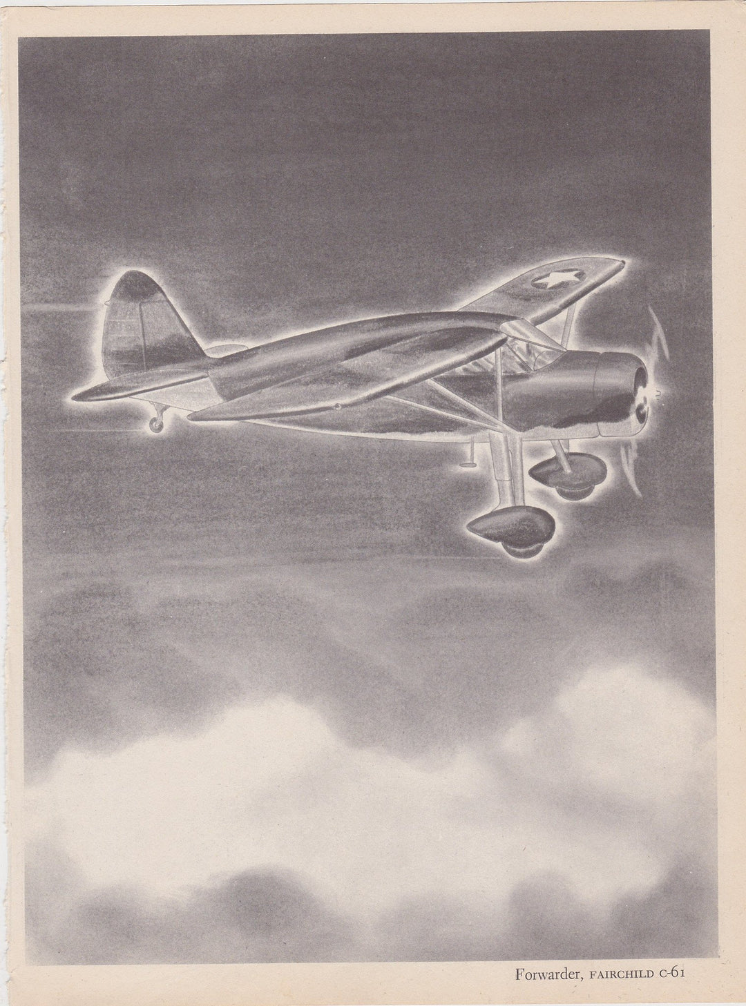 Fairchild C-61 Forwarder Air Plane Military Aircraft Vintage WWII Illustration Print 1944