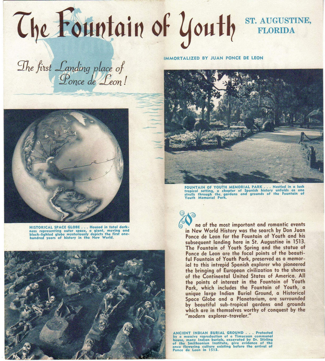 Fountain of Youth St. Augustine Florida Vintage Graphic Advertising Travel Brochure