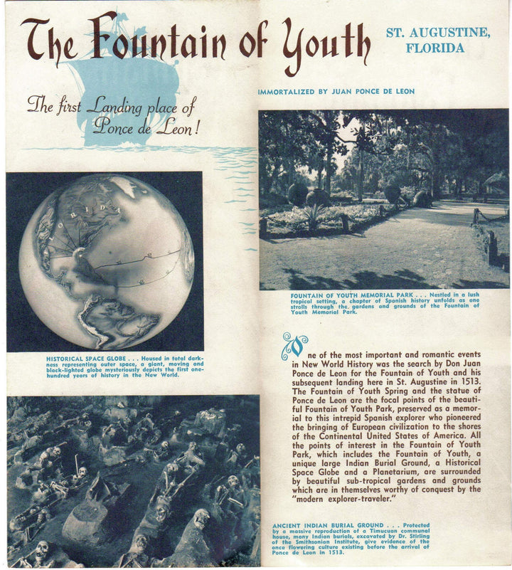 Fountain of Youth St. Augustine Florida Vintage Graphic Advertising Travel Brochure