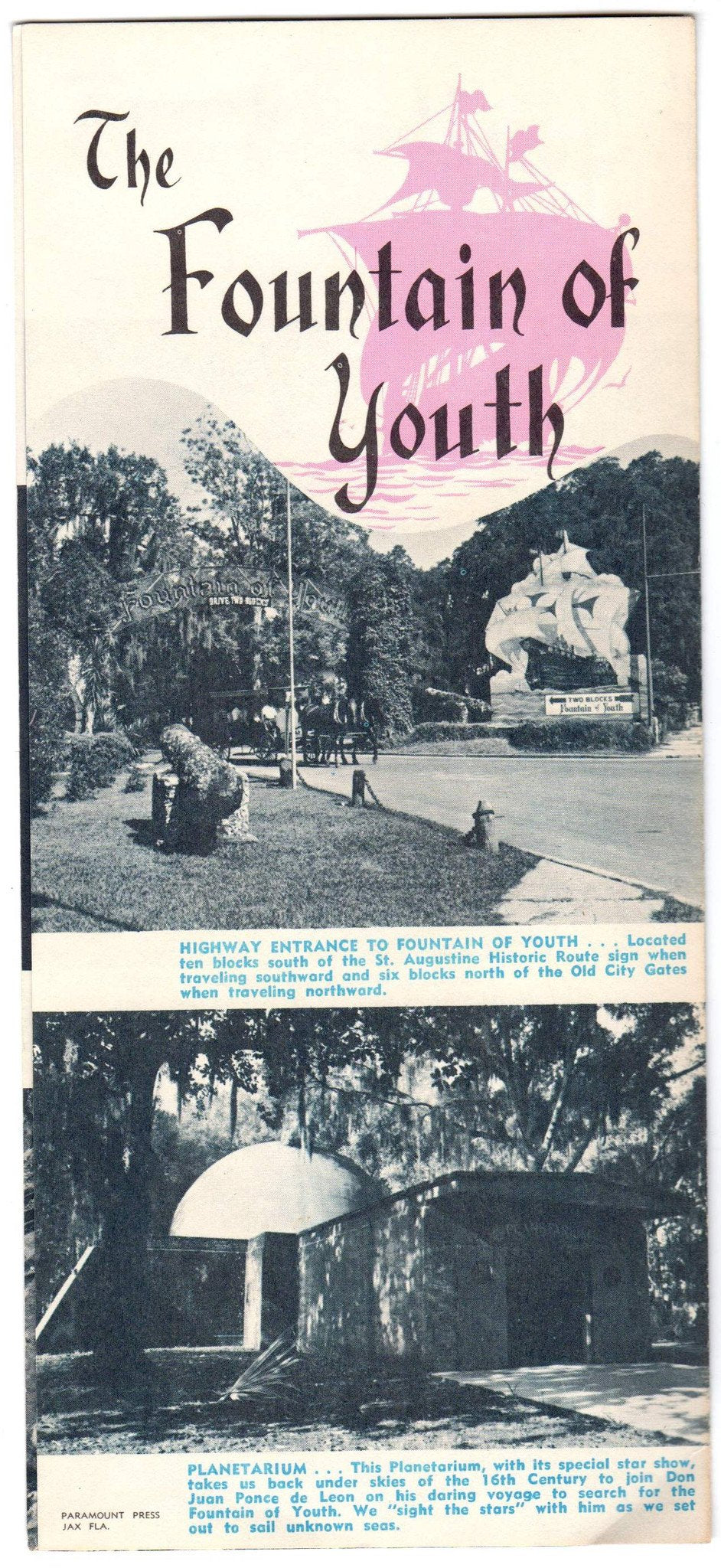 Fountain of Youth St. Augustine Florida Vintage Graphic Advertising Travel Brochure