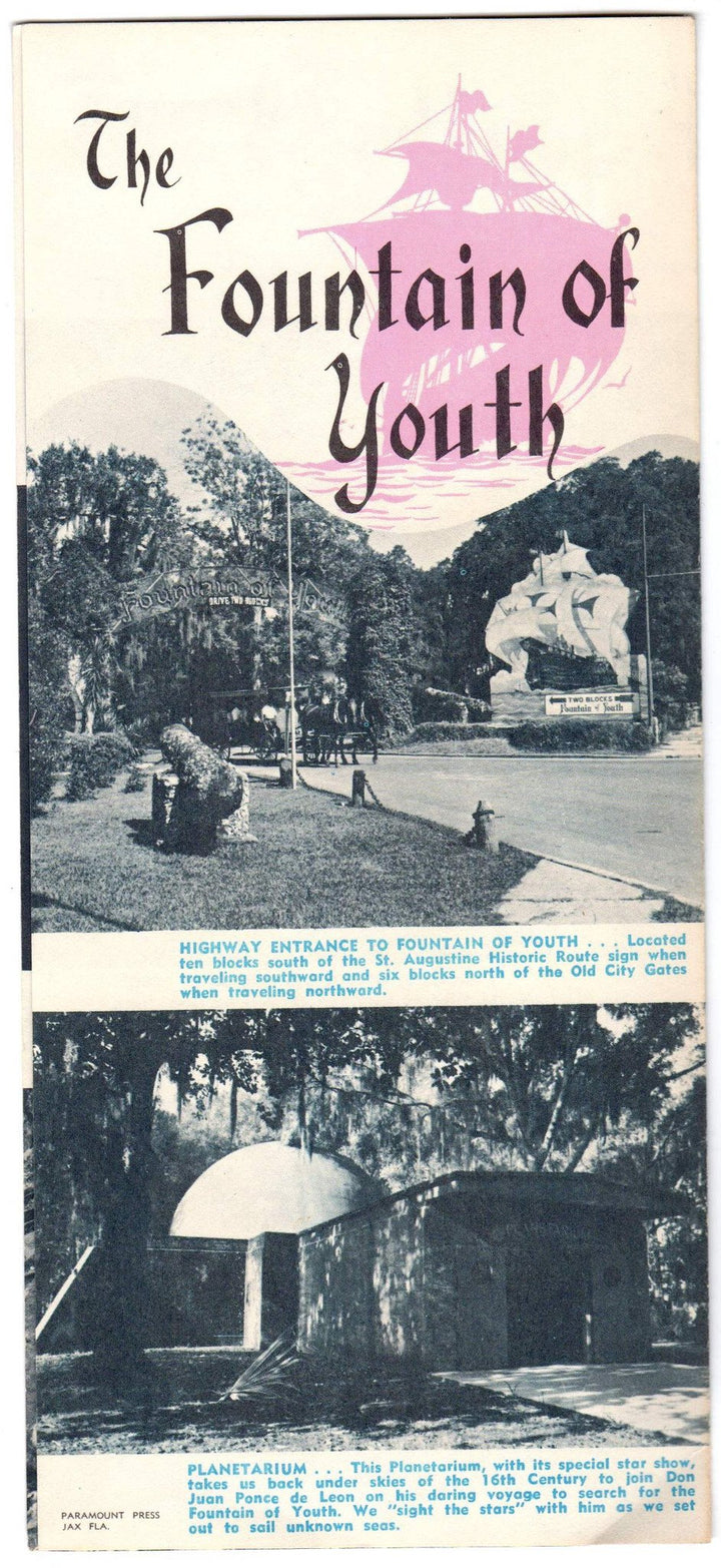 Fountain of Youth St. Augustine Florida Vintage Graphic Advertising Travel Brochure