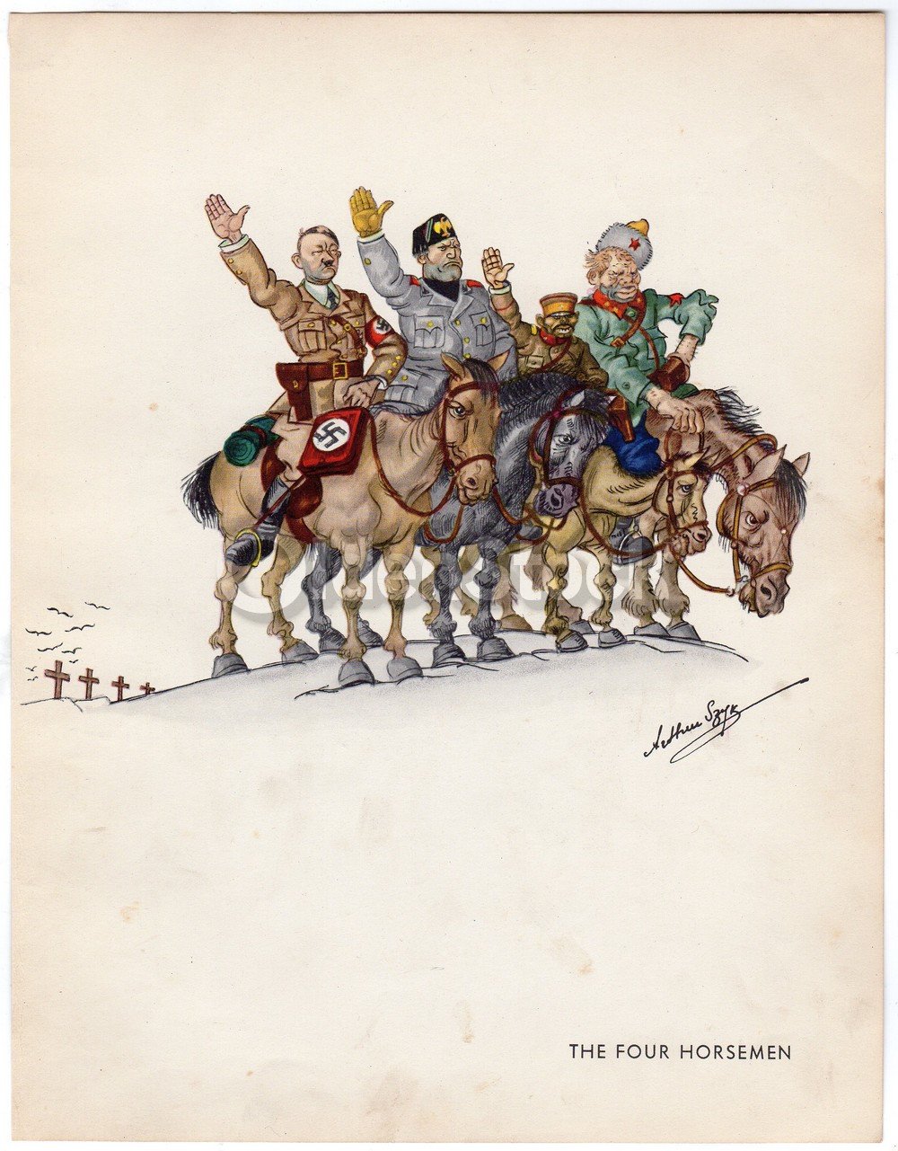 Four Horsemen of Nazi Powers WWII Anti-German Propaganda Graphic Art Illustratio