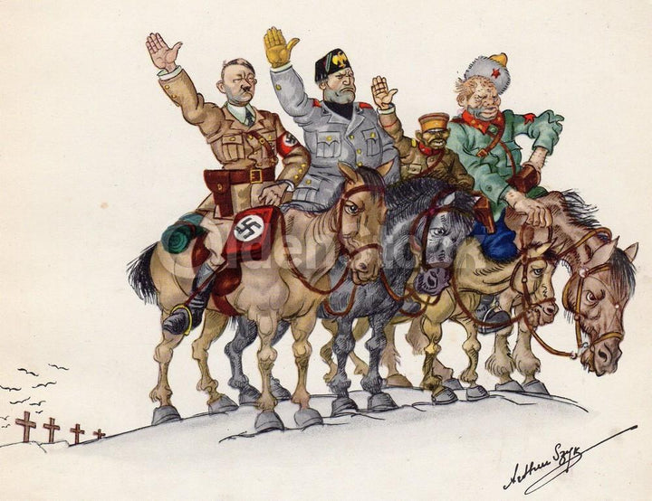 Four Horsemen of Nazi Powers WWII Anti-German Propaganda Graphic Art Illustratio