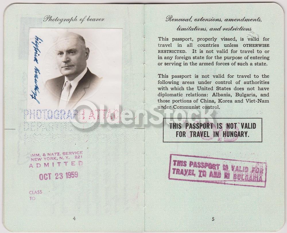German Man Post-WWII Vintage Cancelled US Passport - Stamps to Bulgaria Uruguay