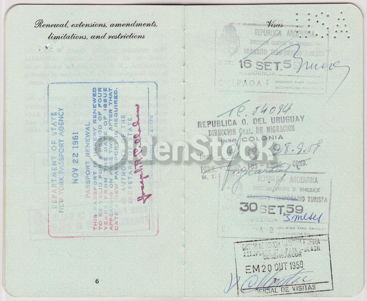 German Man Post-WWII Vintage Cancelled US Passport - Stamps to Bulgaria Uruguay