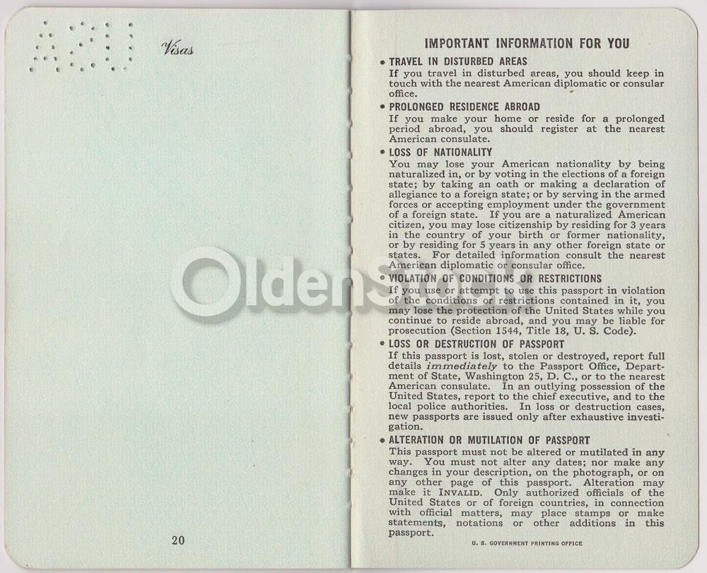 German Man Post-WWII Vintage Cancelled US Passport - Stamps to Bulgaria Uruguay