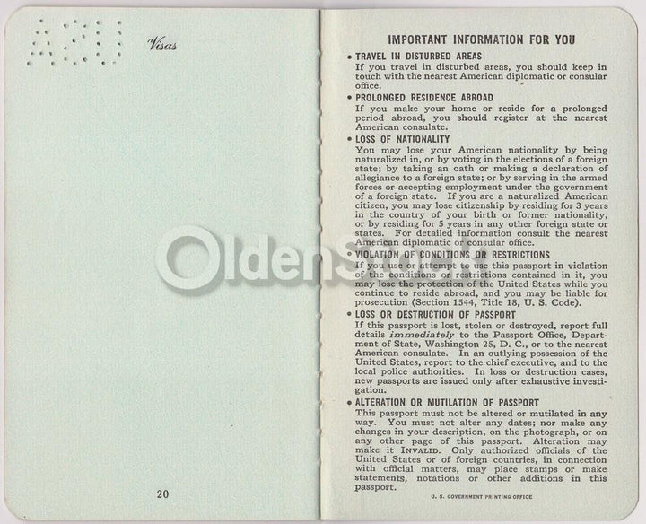 German Man Post-WWII Vintage Cancelled US Passport - Stamps to Bulgaria Uruguay