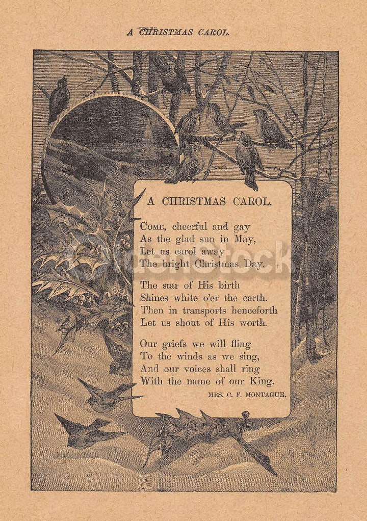 A Christmas Carol Poem Antique Graphic Illustration Print 1902