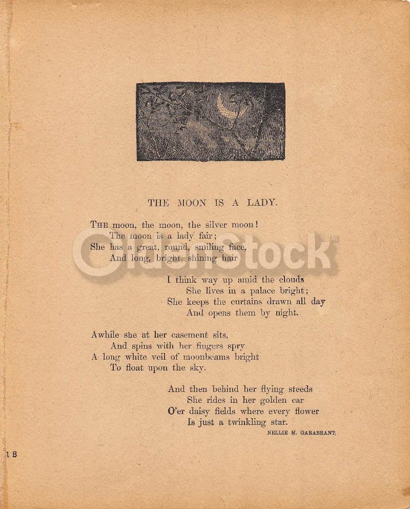 The Moon is a Lady Astronomy Poem Antique Graphic Illustration Print 1902