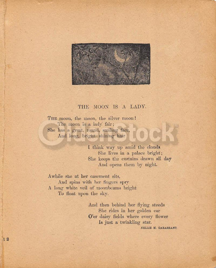 The Moon is a Lady Astronomy Poem Antique Graphic Illustration Print 1902