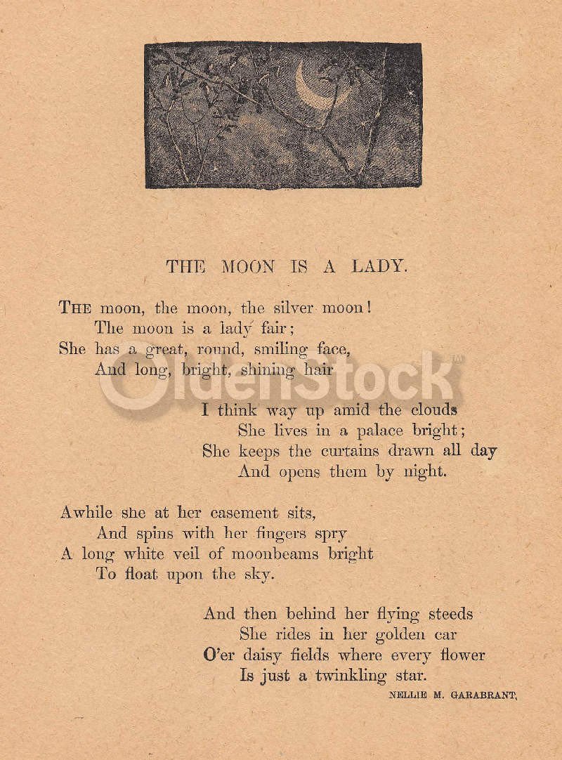 The Moon is a Lady Astronomy Poem Antique Graphic Illustration Print 1902