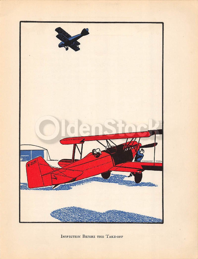 American Prop Plane Aviation Art Antique Kids Room Illustration Print 1928