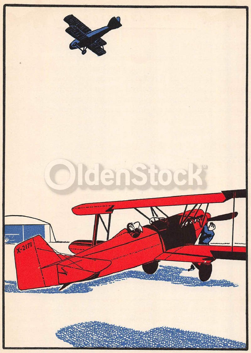 American Prop Plane Aviation Art Antique Kids Room Illustration Print 1928