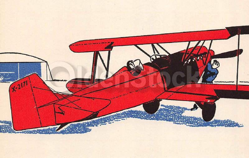 American Prop Plane Aviation Art Antique Kids Room Illustration Print 1928