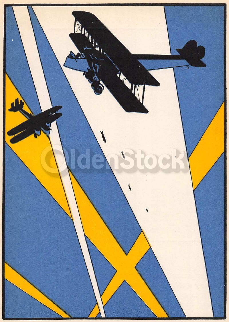 Night Bombers WWI Bi-planes Vintage Graphic Art Deco Illustration Print