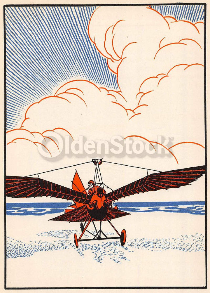 Ornithopter Experimental Aviation Invention Vintage Graphic Art Deco Illustration Print