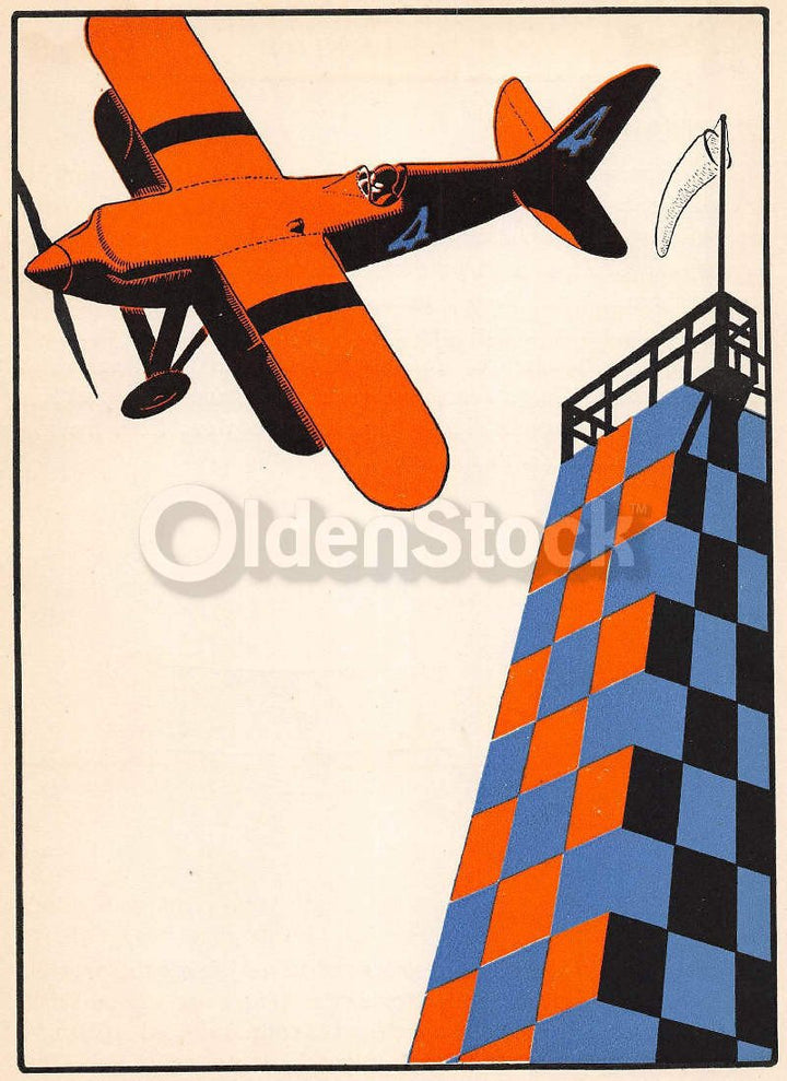 Stunt Pilot Racing Old Bi-Plane Antique Graphic Art Illustration Print 1928