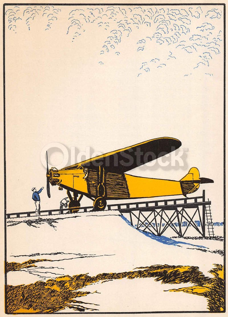 Old Prop Monoplane Antique Graphic Art Deco Aviation Illustration Print