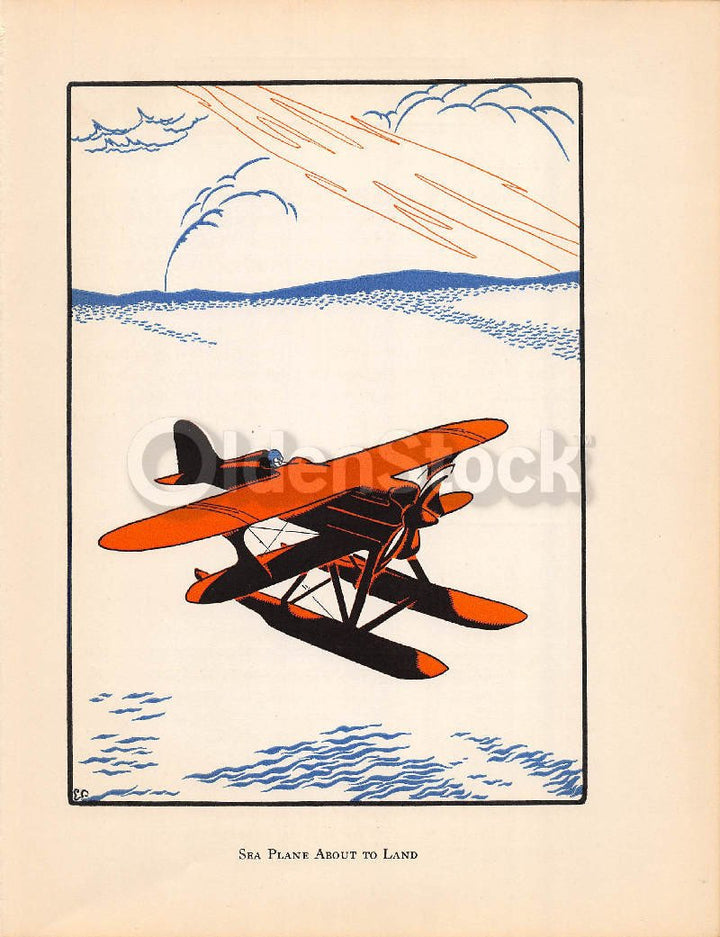 Sleek Sea Plane Soaring the Oceans Antique Graphic Art Deco Kids Illustration Print