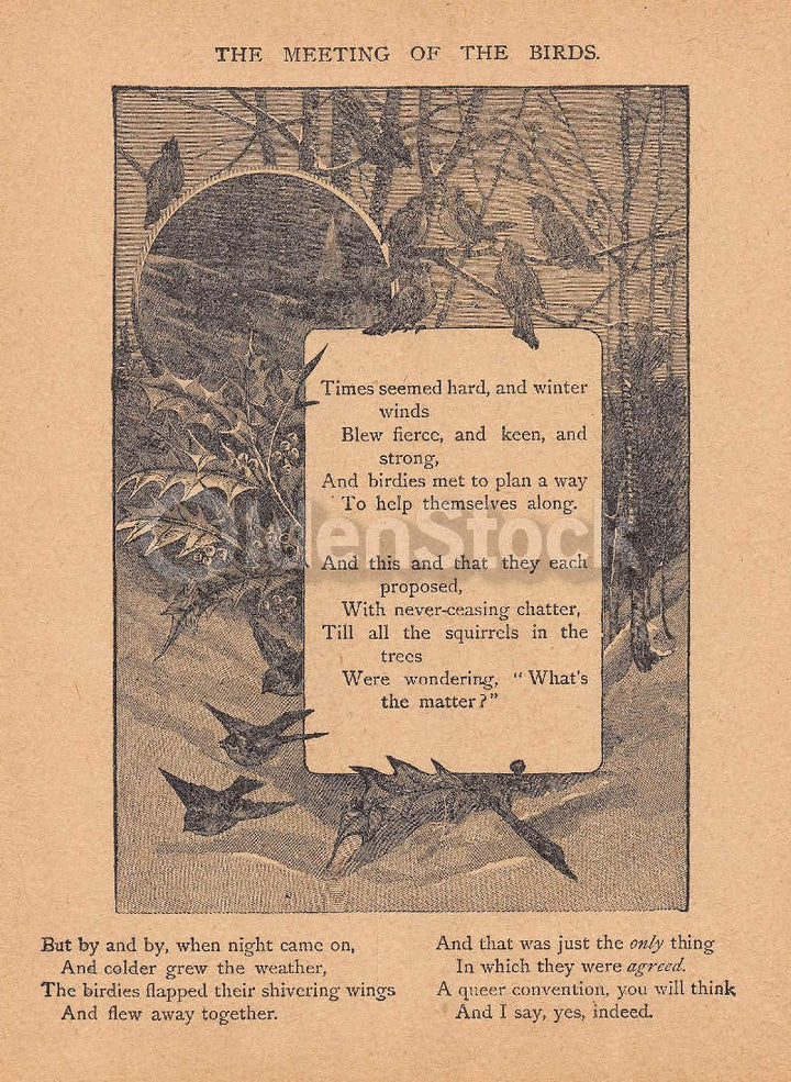 The Meeting of the Birds Poem Antique Graphic Illustration Print 1902