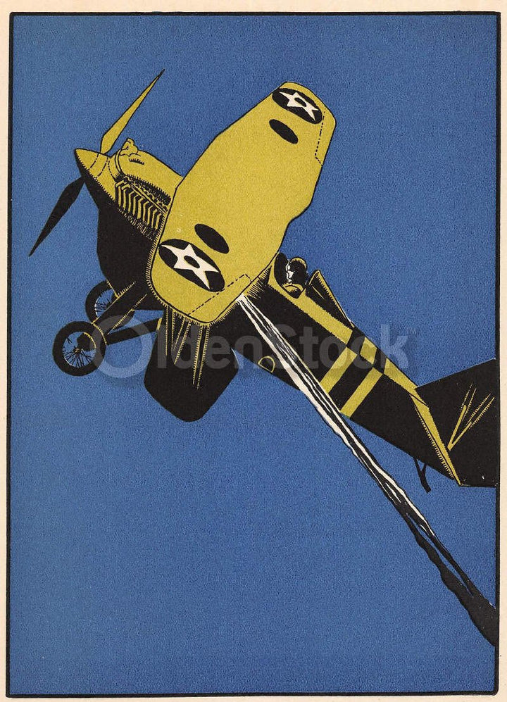 Curtiss Pursuit Army Fighter Plane Antique Art Deco Graphic Illustration Print