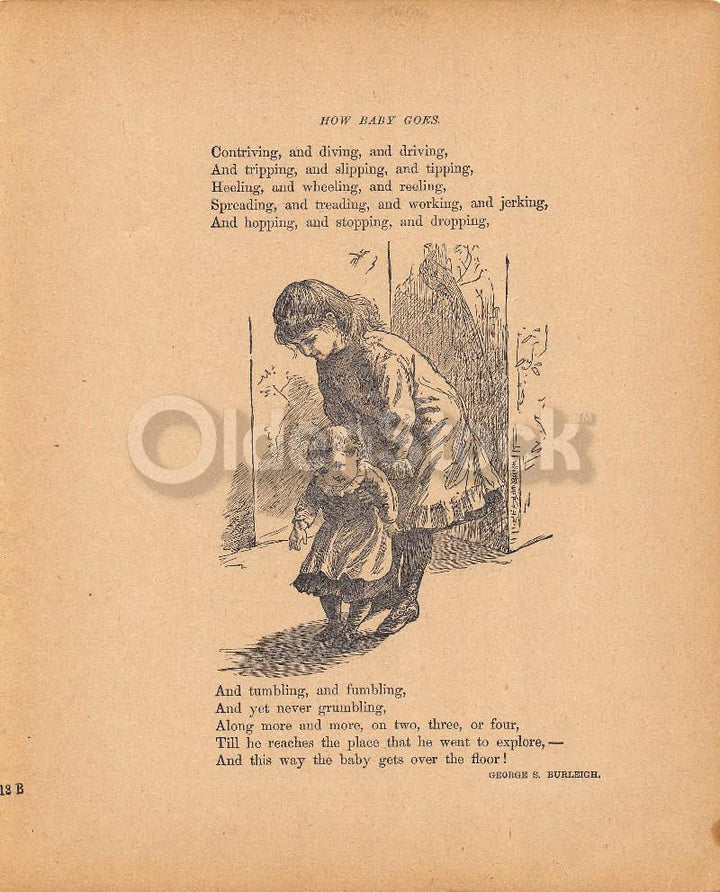 How Baby Goes Toddler Walking Poem Antique Graphic Illustration Print 1902