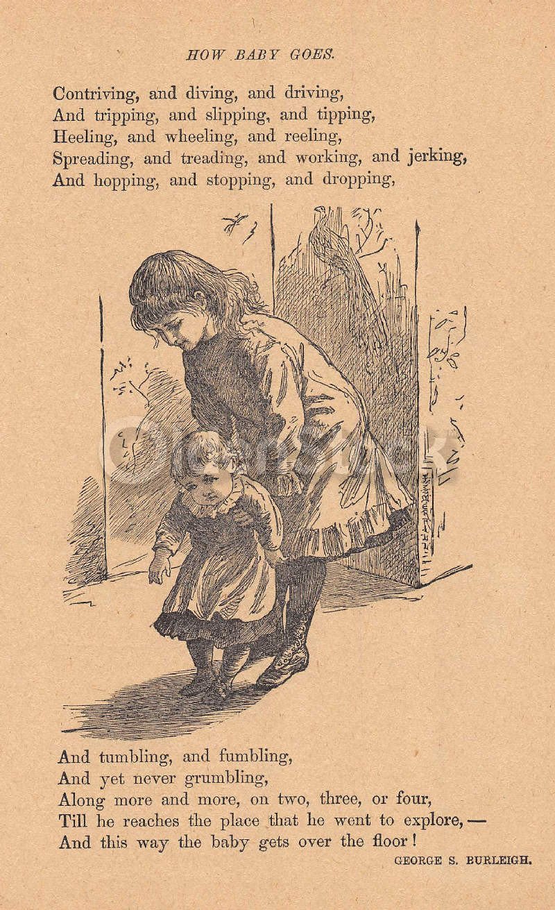 How Baby Goes Toddler Walking Poem Antique Graphic Illustration Print 1902