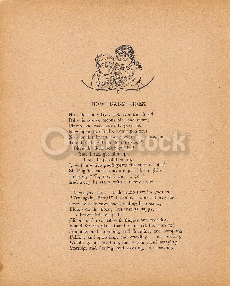 Cute Baby's First Crawling Poem Antique Graphic Illustration Print 1902