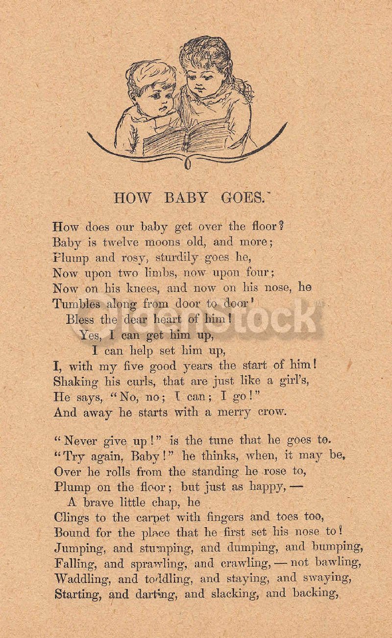 Cute Baby's First Crawling Poem Antique Graphic Illustration Print 1902