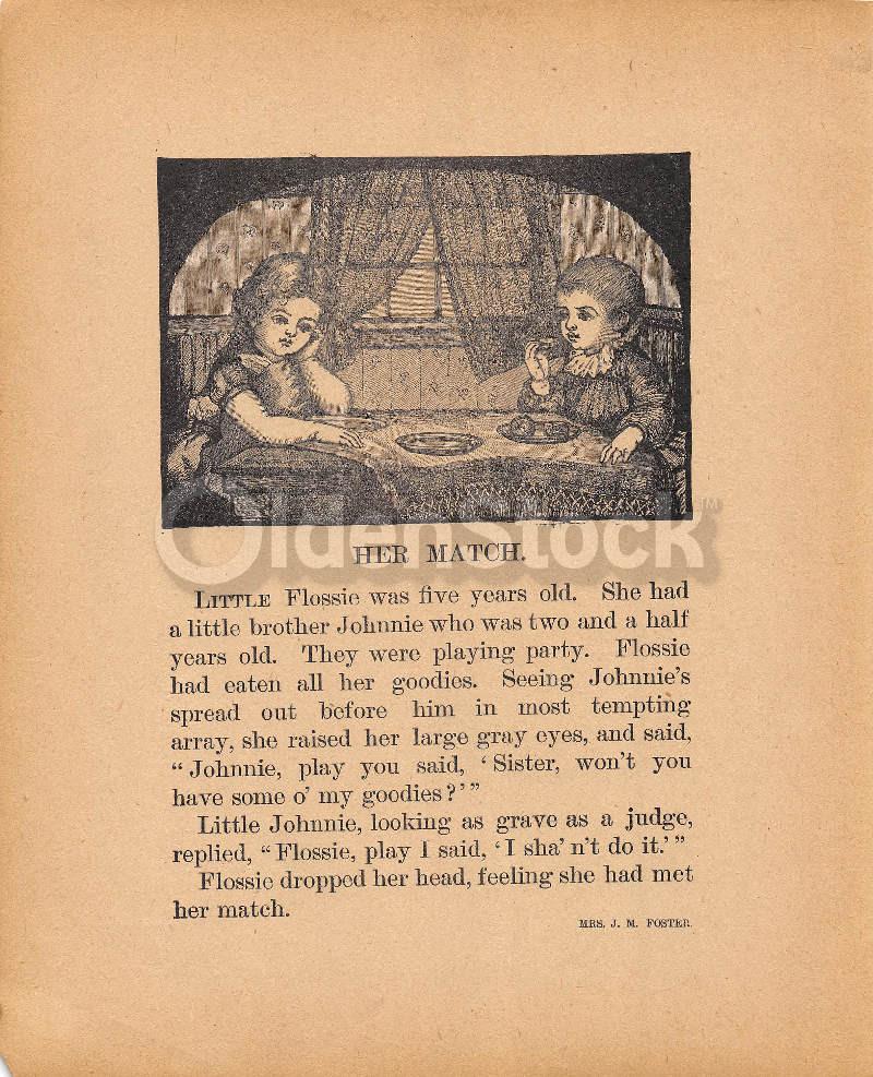 Cute Little Brother & Sister Rivalry Poem Antique Graphic Illustration Print 1902