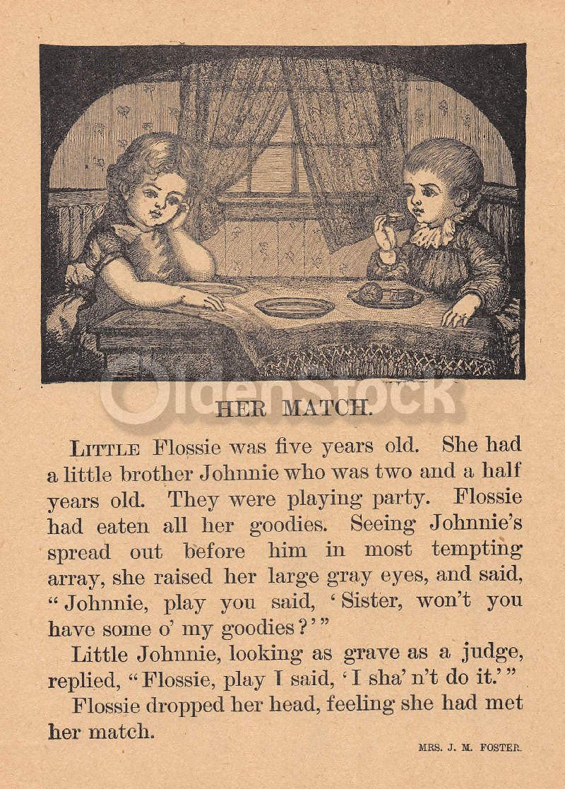 Cute Little Brother & Sister Rivalry Poem Antique Graphic Illustration Print 1902