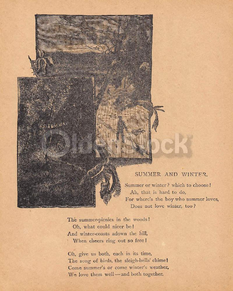 Summer & Winter Contrast Poem Antique Nursery Decoration Print 1902