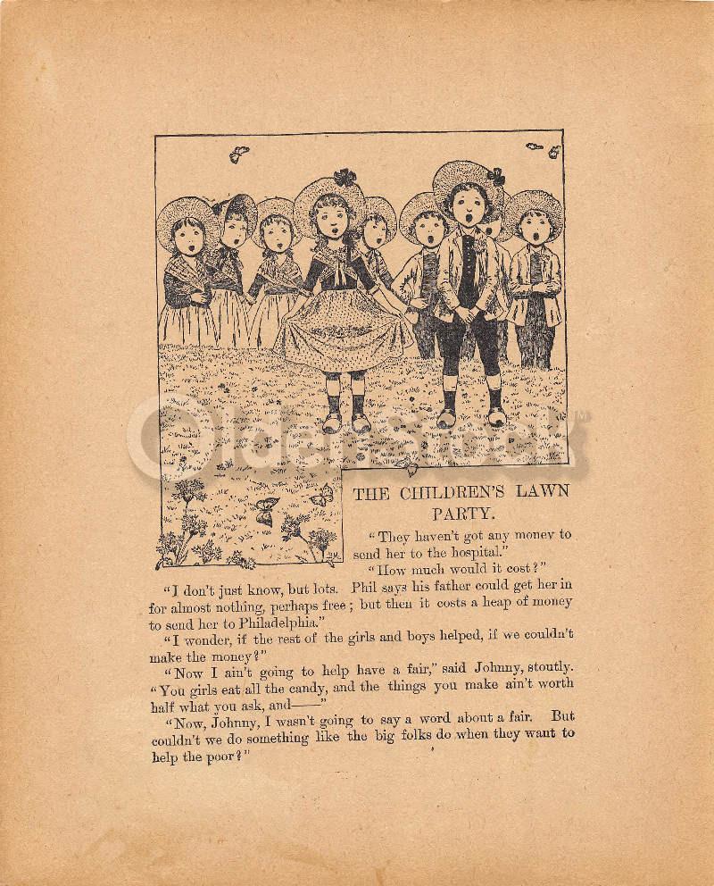 Cute Children's Lawn Party Poem Antique Nursery Rhyme Print 1902