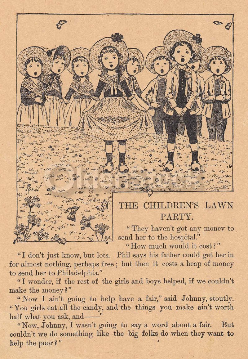 Cute Children's Lawn Party Poem Antique Nursery Rhyme Print 1902