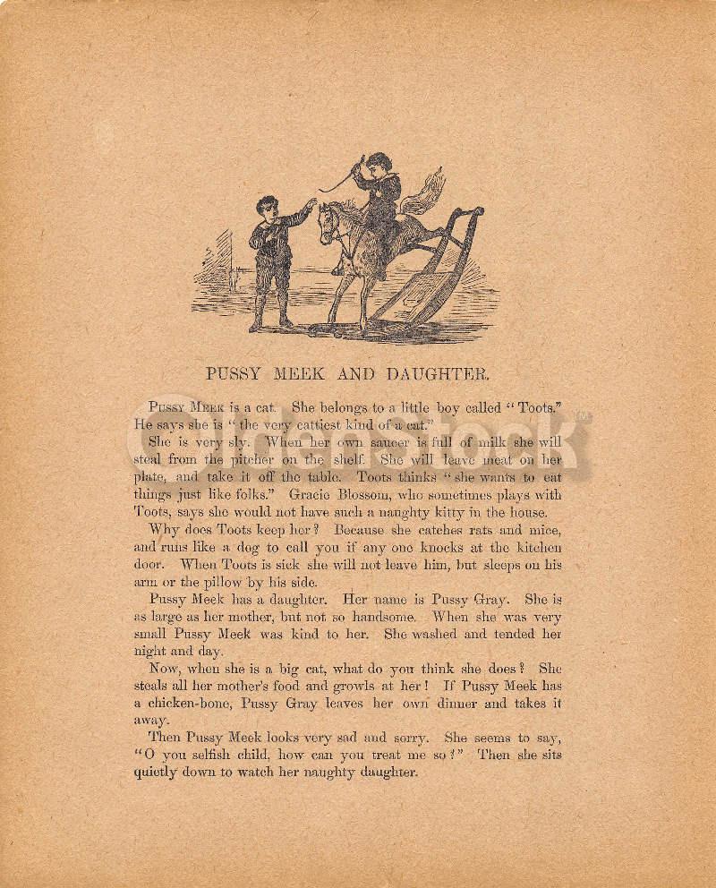 Cute Little Girl & Her Pussy Cat Antique Nursery Rhyme Print 1902