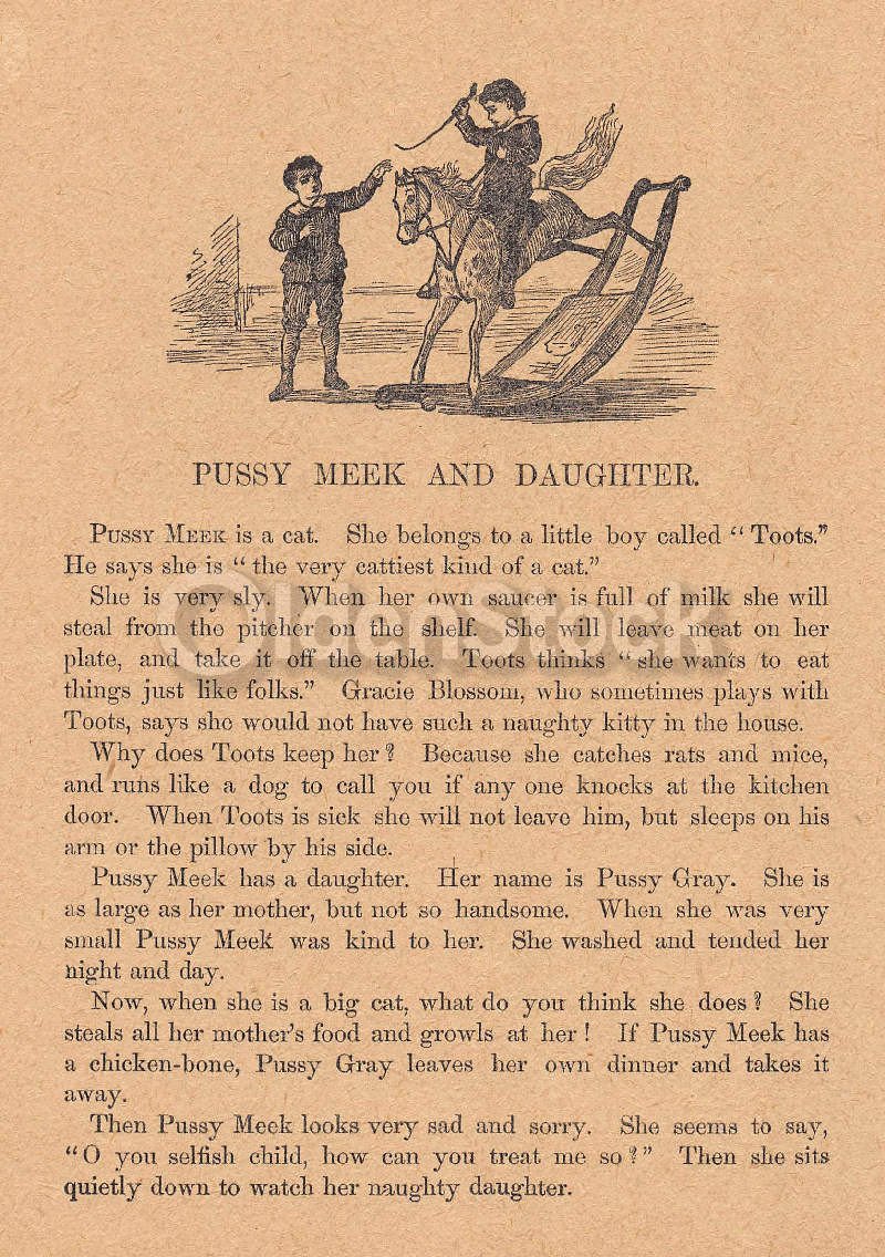 Cute Little Girl & Her Pussy Cat Antique Nursery Rhyme Print 1902