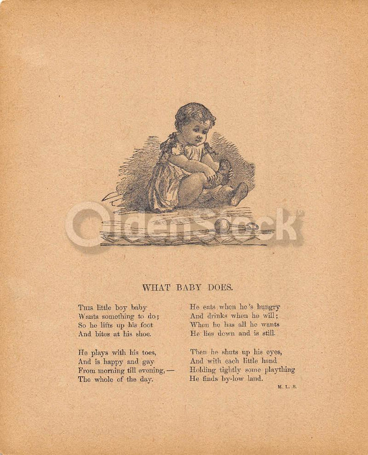 Cute Little Baby Playing with Shoes Poem Antique Nursery Rhyme Print 1902