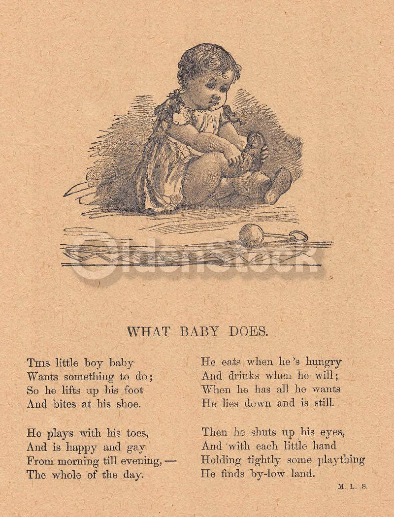 Cute Little Baby Playing with Shoes Poem Antique Nursery Rhyme Print 1902